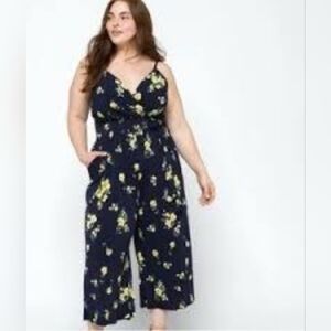 Kaileigh Navy Floral Knit Jumpsuit | Sleeveless Wide Leg | Size 2X